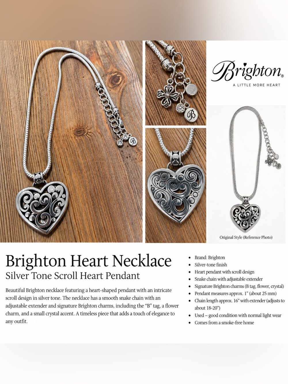 Brighton Silver-Tone Scroll Heart Necklace - Silver